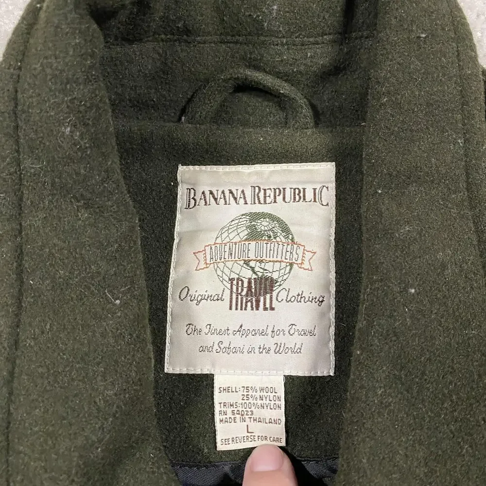 VTG Banana Republic Coat Mens L Green Wool Travel Field Overcoat Chore Jacket